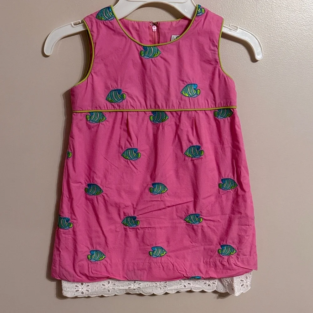 Vintage Lilly Pulitzer Dress Pink with Fish Lace Detailing Size 4T 100% Cotton